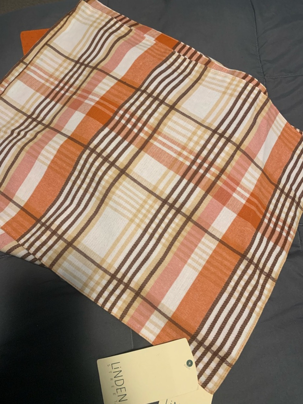 Fabric Placemats 4 Plaid - Orange & Cream